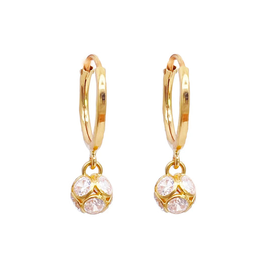 22ct Yellow Gold Diamond Cut Ball Drop Hoop Huggie Earrings 10.5 mm Diameter 