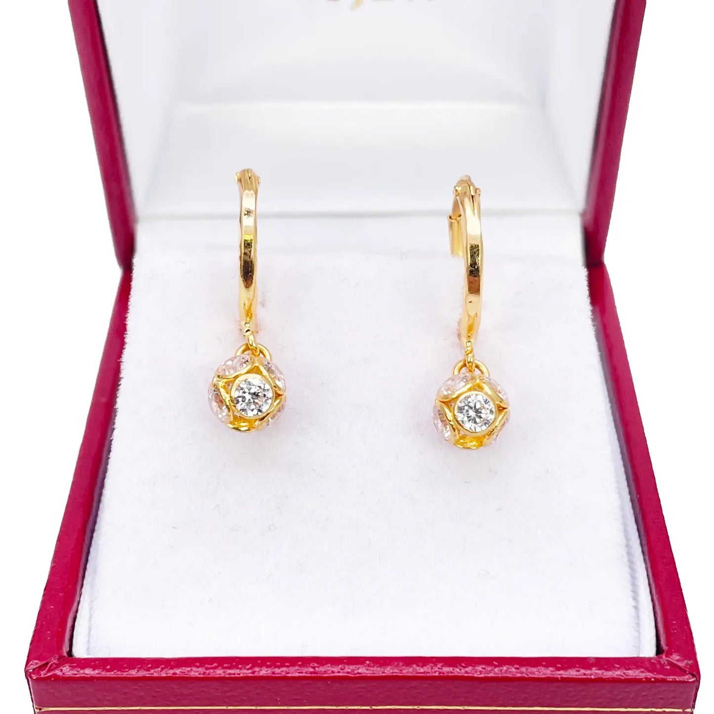 22ct Yellow Gold Diamond Cut Ball Drop Hoop Huggie Earrings 10.5 mm Diameter 