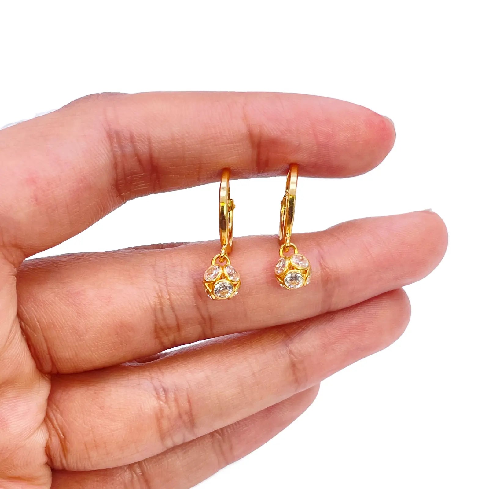 22ct Yellow Gold Diamond Cut Ball Drop Hoop Huggie Earrings 10.5 mm Diameter 