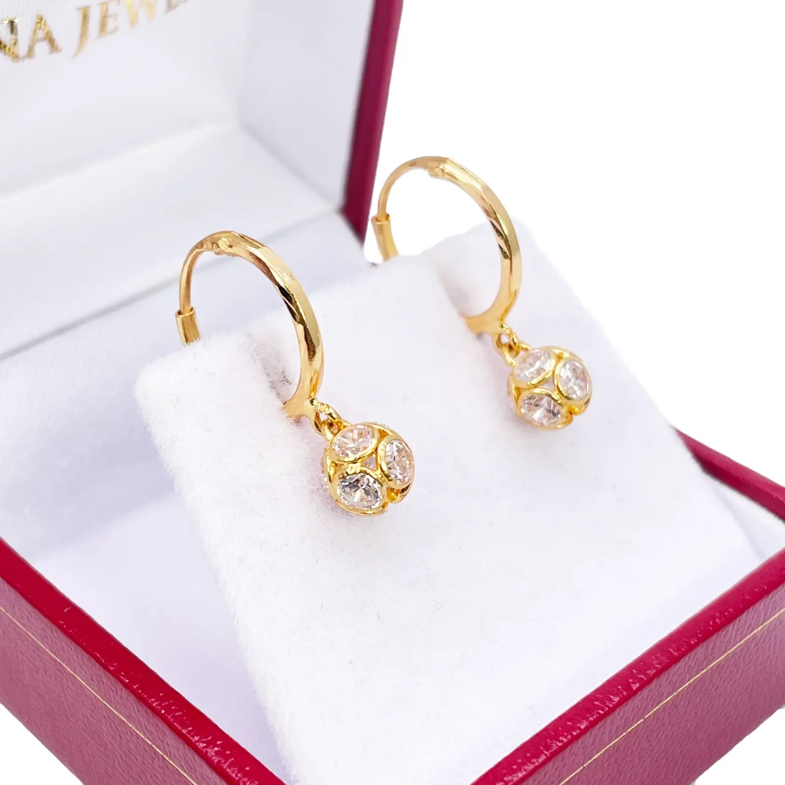 22ct Yellow Gold Diamond Cut Ball Drop Hoop Huggie Earrings 10.5 mm Diameter 