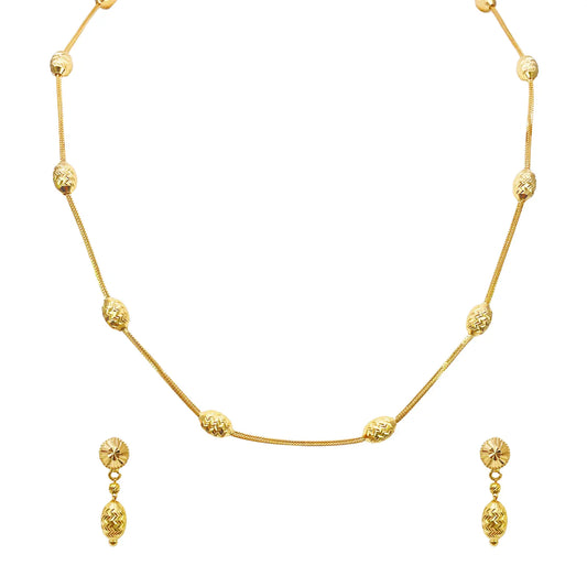 22ct Yellow Gold Diamond Cut Beaded Slip-On Necklace & Matching Drop Earrings 