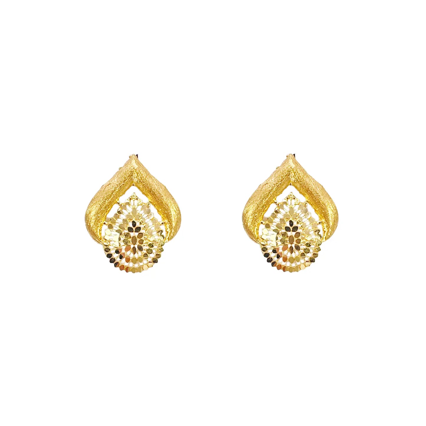 22ct Yellow Gold Diamond-Cut Brushed Teardrop Stud Earrings  Gold Necklace