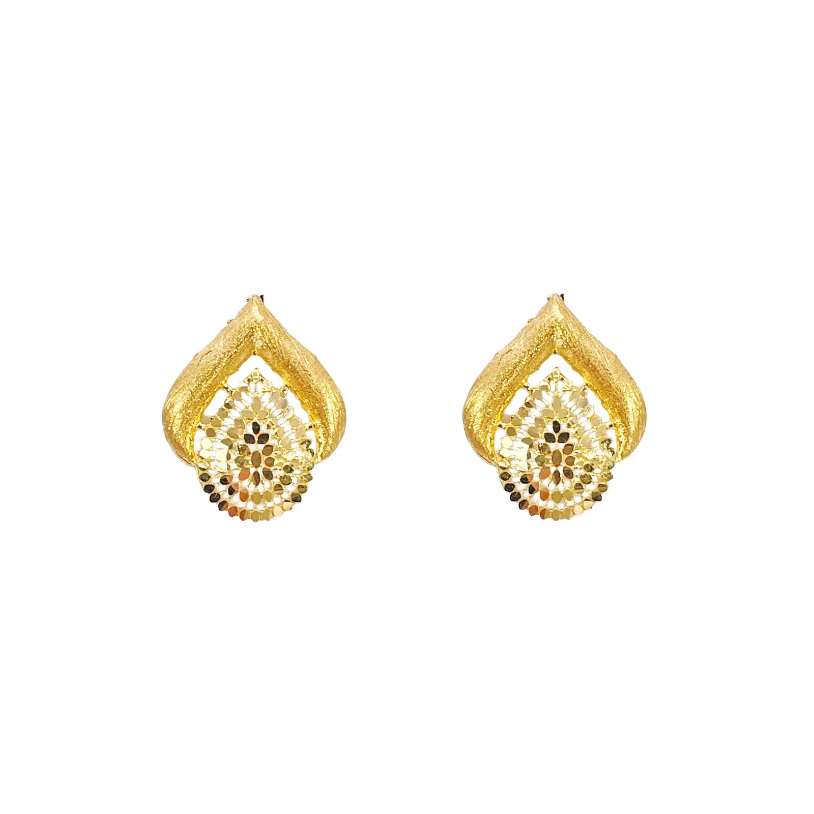 22ct Yellow Gold Diamond-Cut Brushed Teardrop Stud Earrings  Gold Necklace
