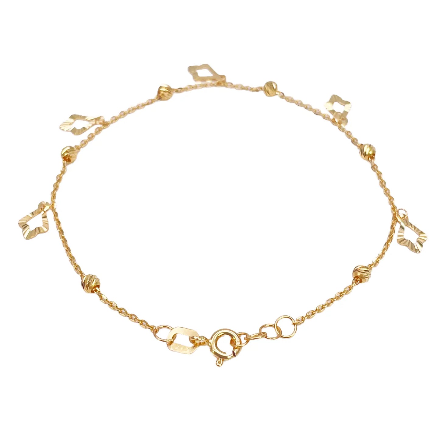 22ct Yellow Gold Diamond Cut Charm & Bead Cable Chain Bracelet 7 Inches¬†