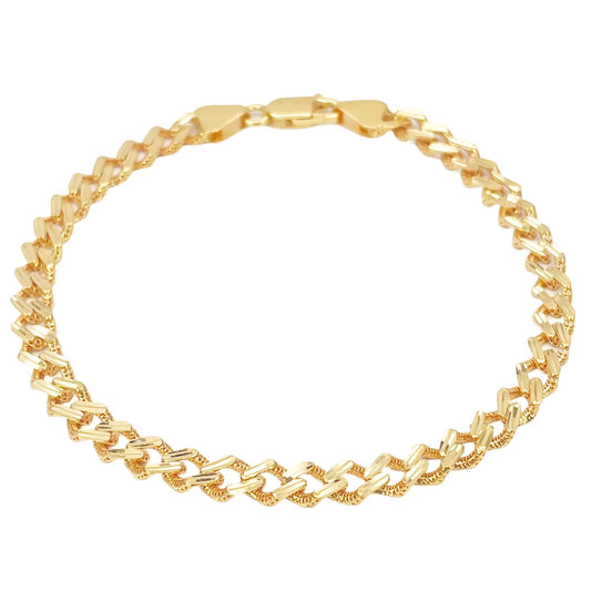22ct Yellow Gold Diamond Cut Curb Link High Polished Plain Bracelet 8 inches 