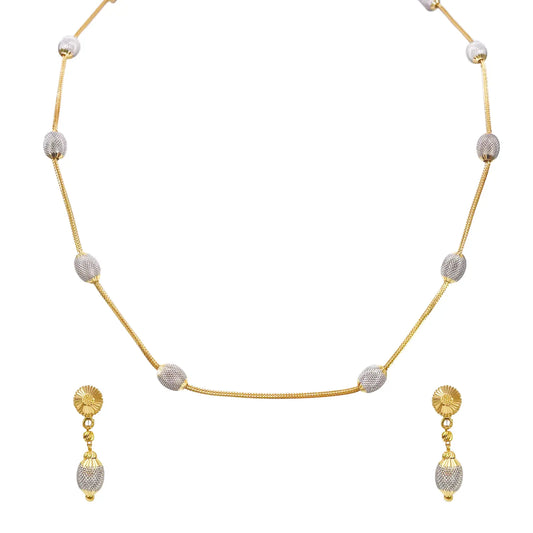 22ct Yellow Gold Diamond Cut Two Tone Beaded Slip-On Necklace & Drop Earrings 