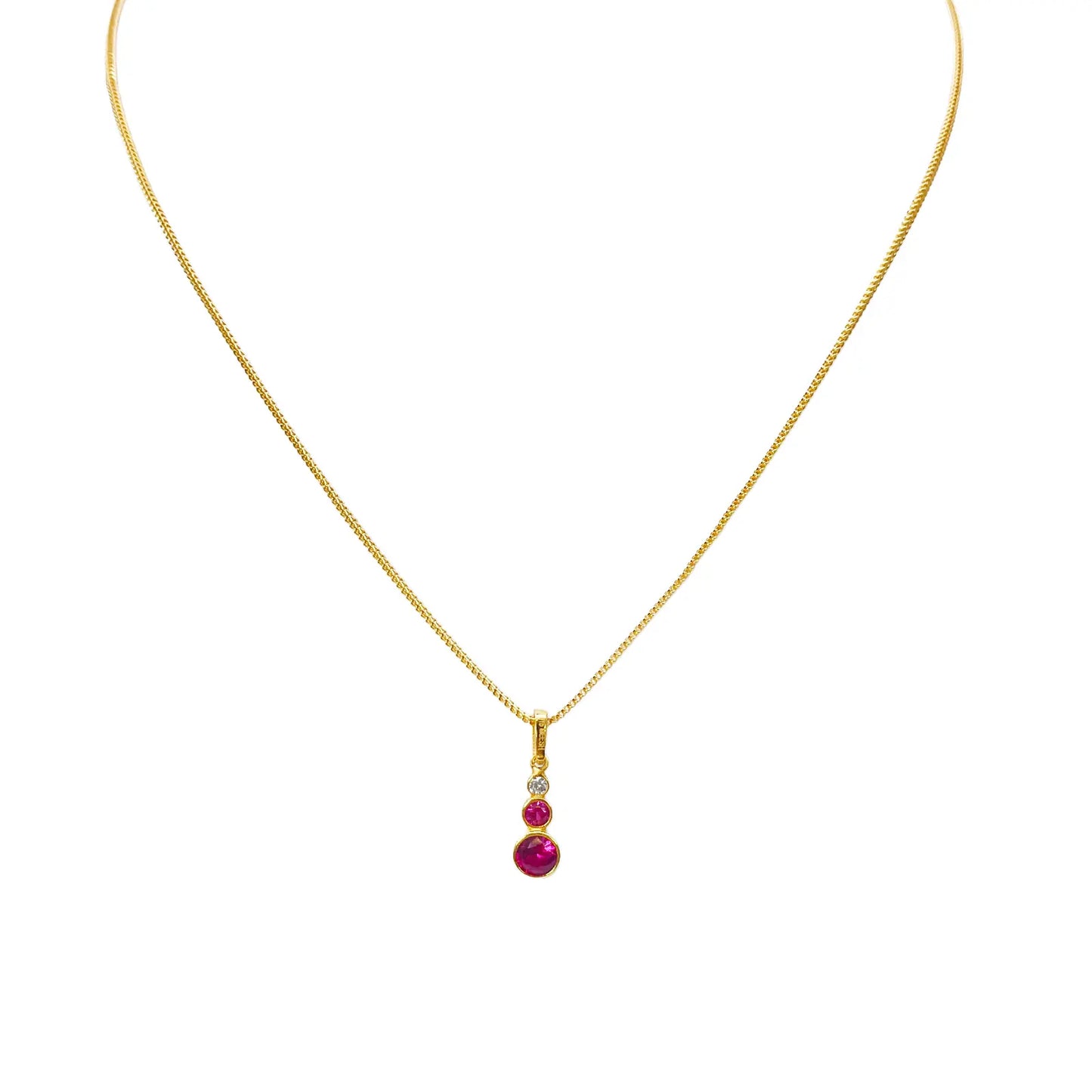 22ct Yellow Gold Drop Red Bubble Pendant & Chain With Matching Drop Earrings 