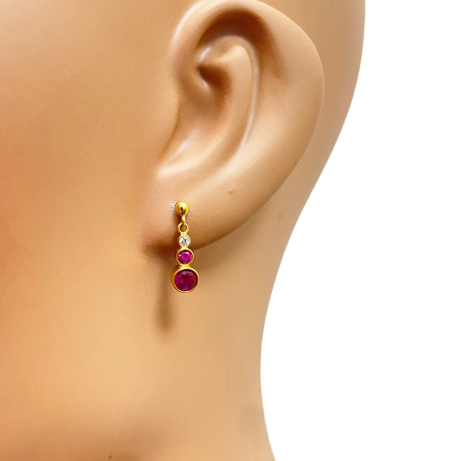 22ct Yellow Gold Drop Red Bubble Pendant & Chain With Matching Drop Earrings 