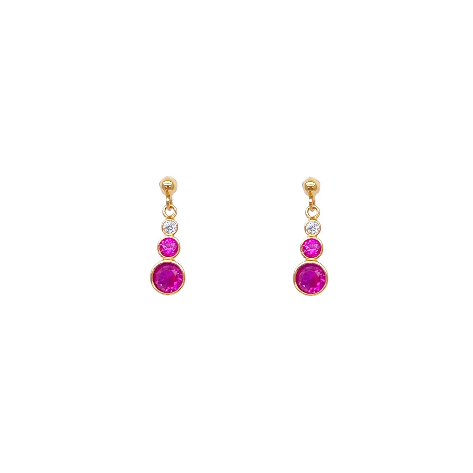 22ct Yellow Gold Drop Red Bubble Pendant & Chain With Matching Drop Earrings 