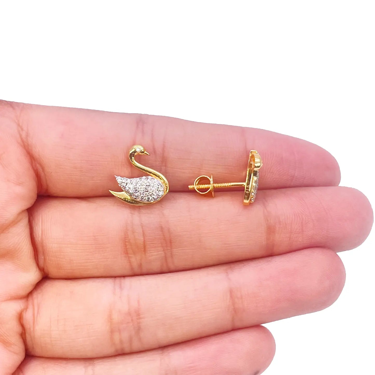 22ct Yellow Gold Elegant Swan Cubic Zirconia Necklace 18 inches & Matching Stud Earrings Set 