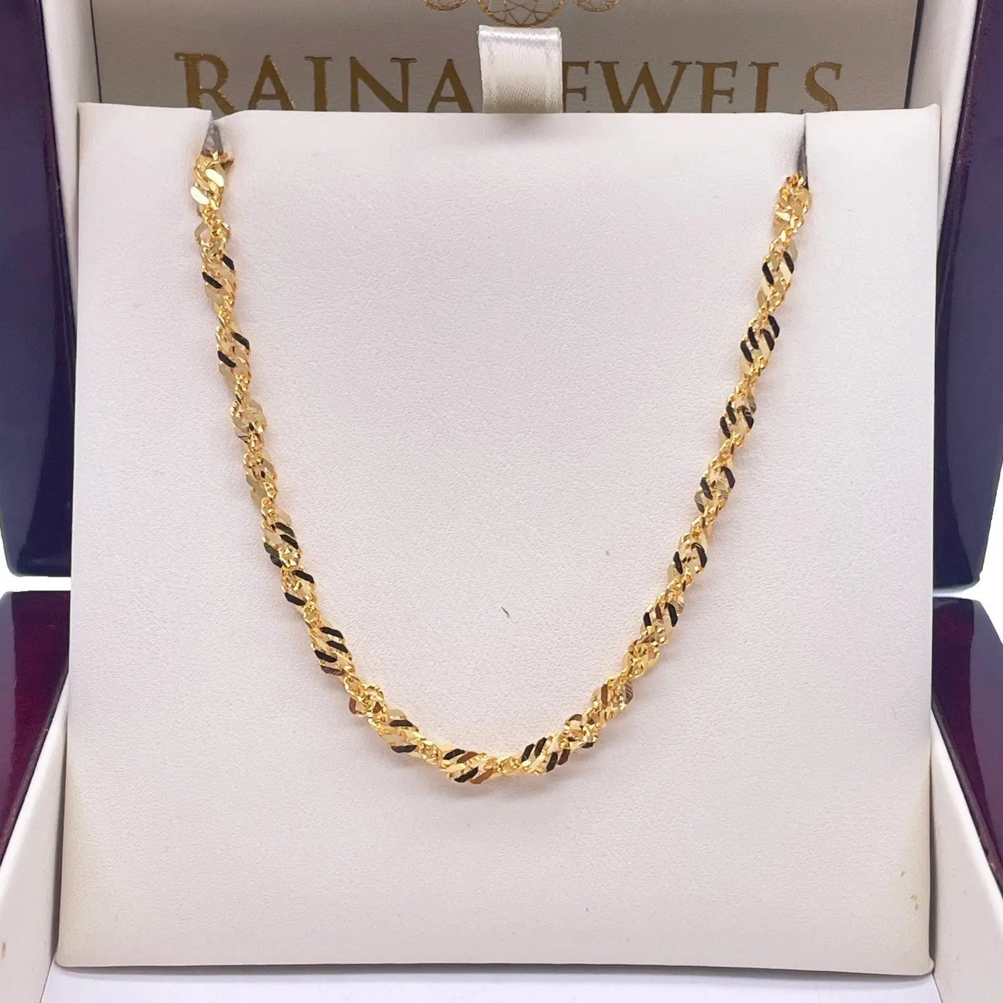 22ct Yellow Gold Fancy Twisted Ripple Chain Necklace 18 Inches 3mm Width