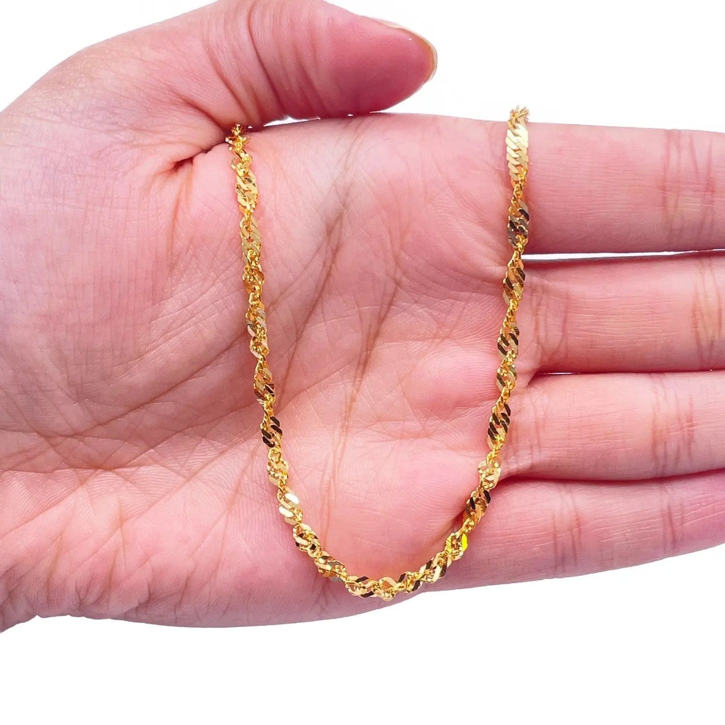 22ct Yellow Gold Fancy Twisted Ripple Chain Necklace 18 Inches 3mm Width