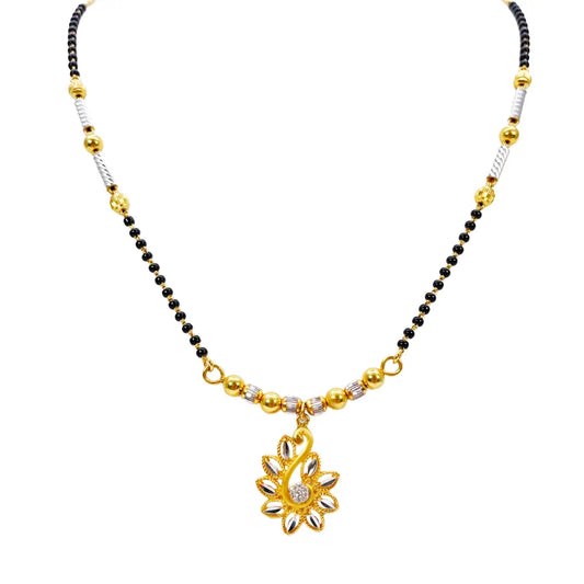 22ct Yellow Gold Floral Cubic Zirconia Diamond Cut Beaded Mangalsutra Necklace 18 inches  Diamond Bracelets