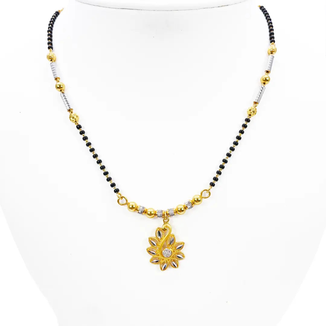 22ct Yellow Gold Floral Cubic Zirconia Diamond Cut Beaded Mangalsutra Necklace 18 inches  Diamond Bracelets