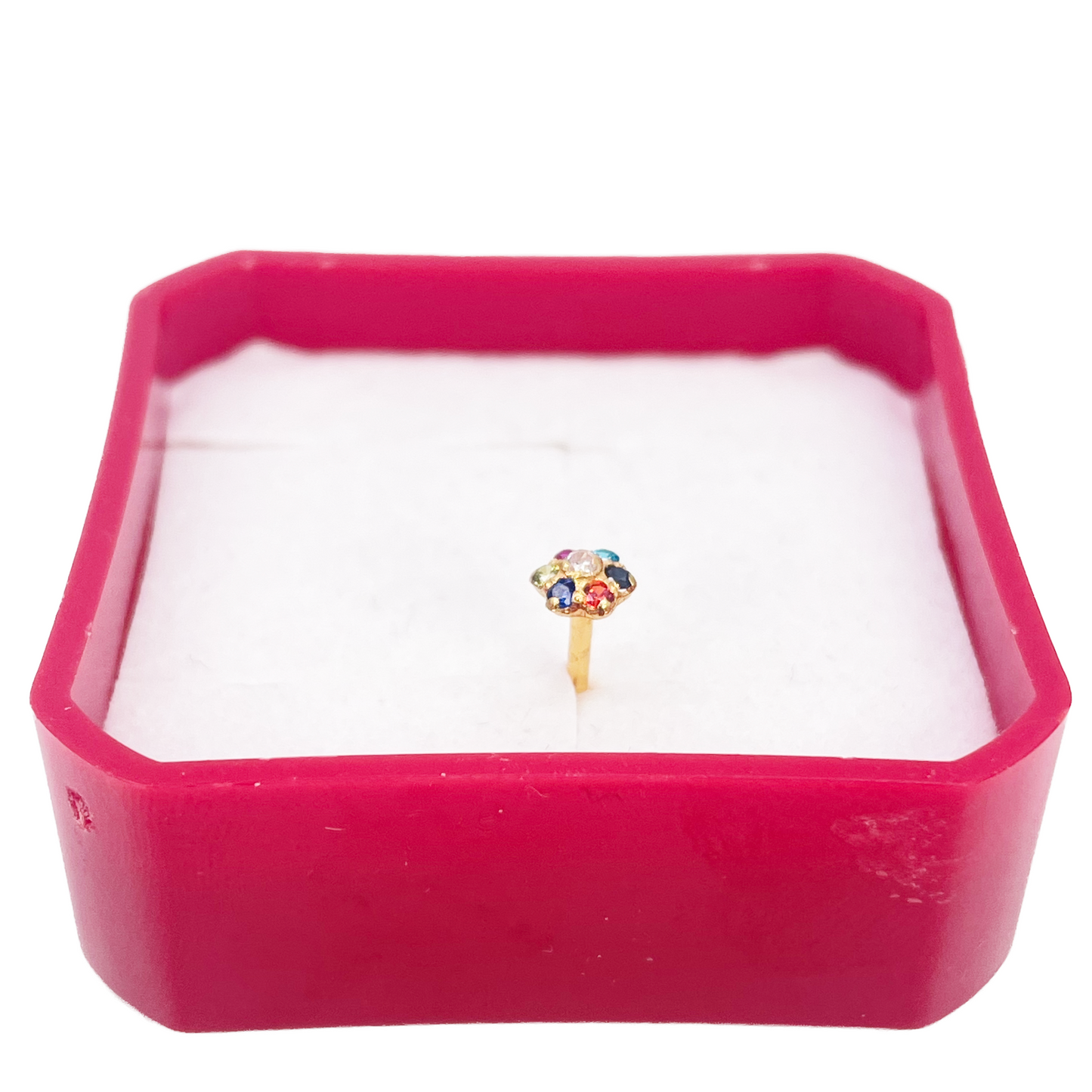 22ct Yellow Gold Floral Multicolour Stone Nose Pin/Stud 4 mm Width 