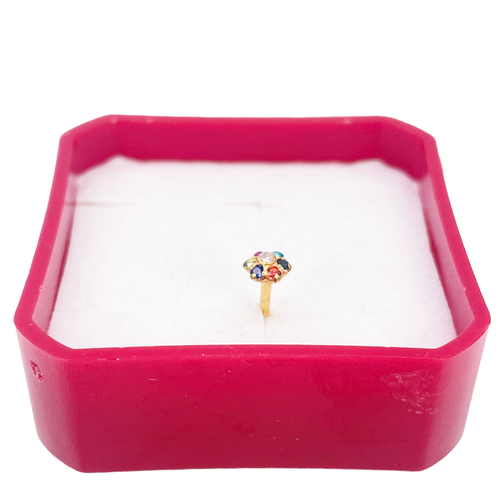 22ct Yellow Gold Floral Multicolour Stone Nose Pin/Stud 4 mm Width 