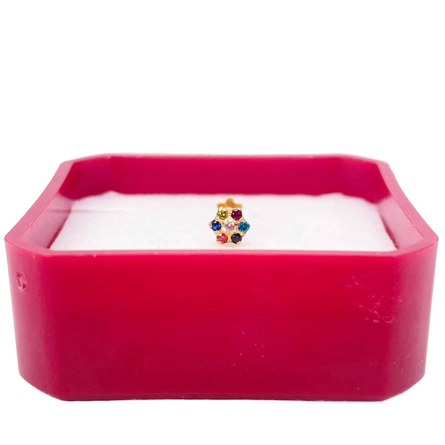 22ct Yellow Gold Floral Multicolour Stone Nose Pin/Stud 4 mm Width 