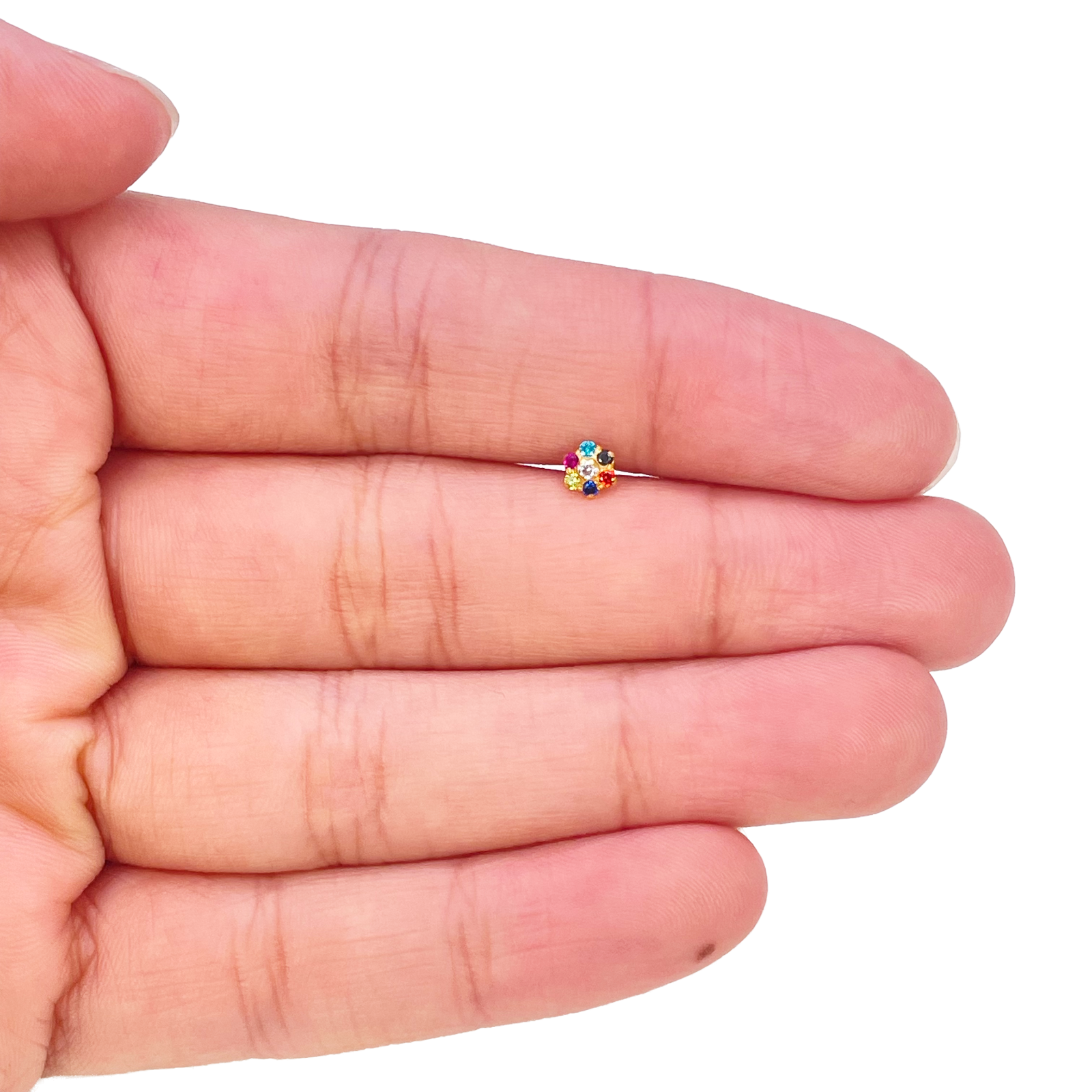 22ct Yellow Gold Floral Multicolour Stone Nose Pin/Stud 4 mm Width 