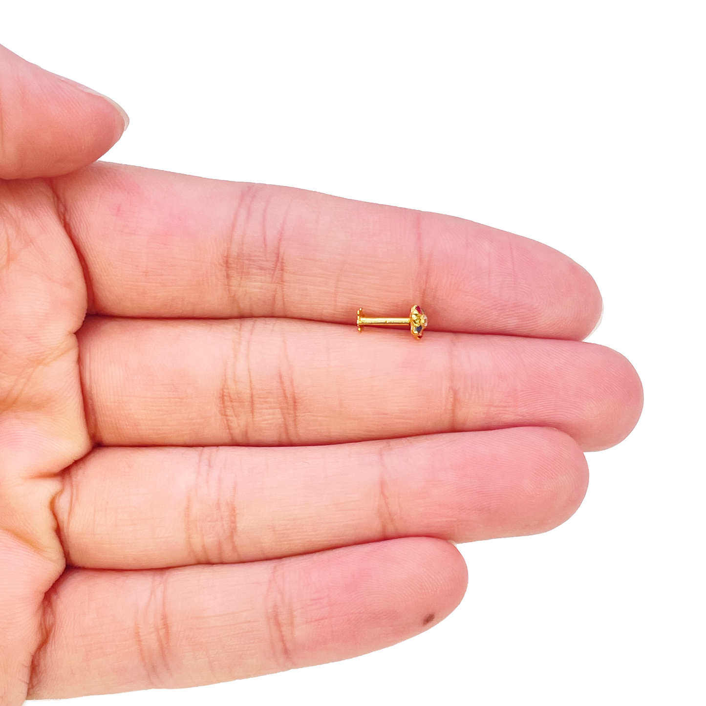 22ct Yellow Gold Floral Multicolour Stone Nose Pin/Stud 4 mm Width 