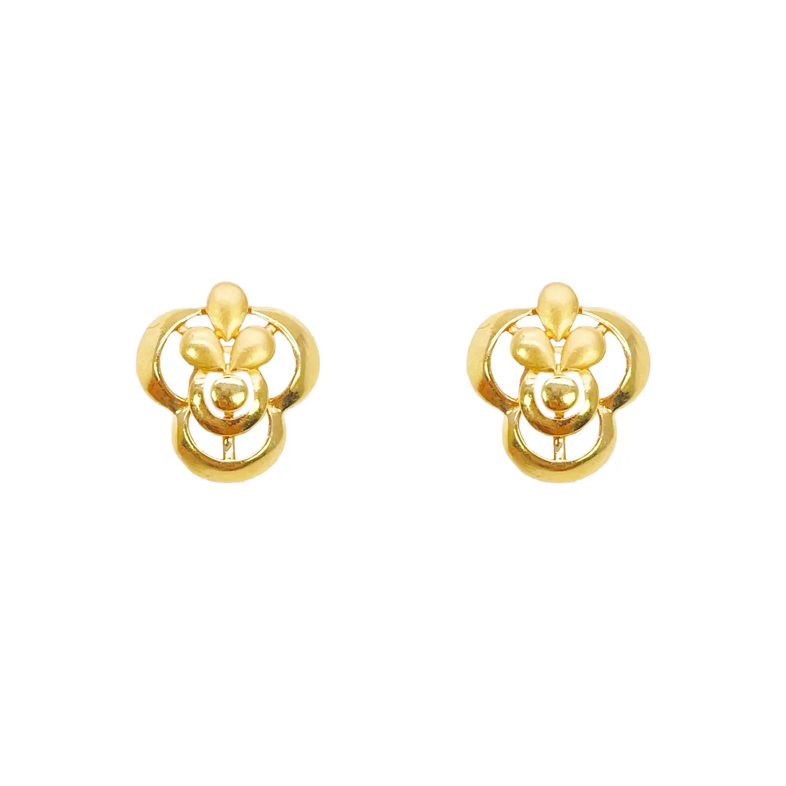 22ct Yellow Gold Floral Pendant & Stud Earring Set High Polish & Matt Finish  Gold Necklace