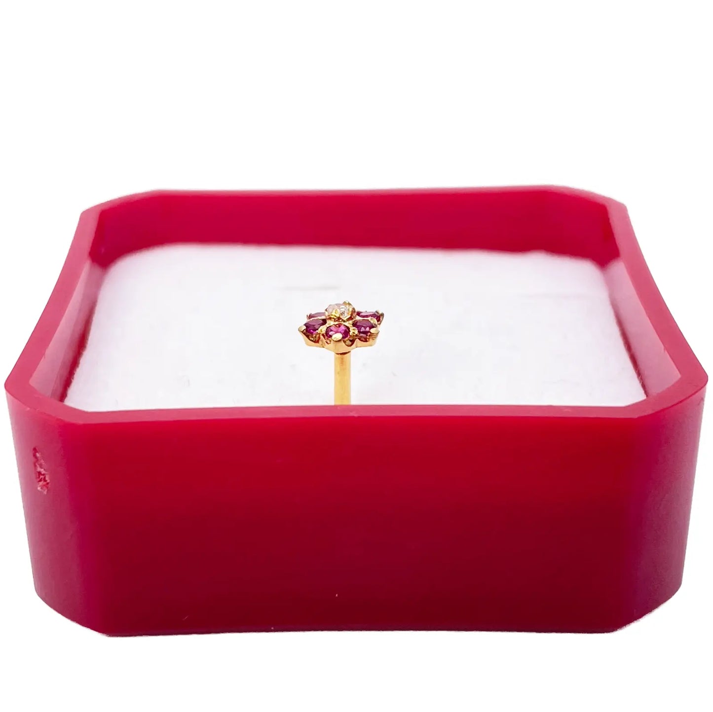 22ct Yellow Gold Floral Red Stone Nose Pin/Stud 5mm Width 
