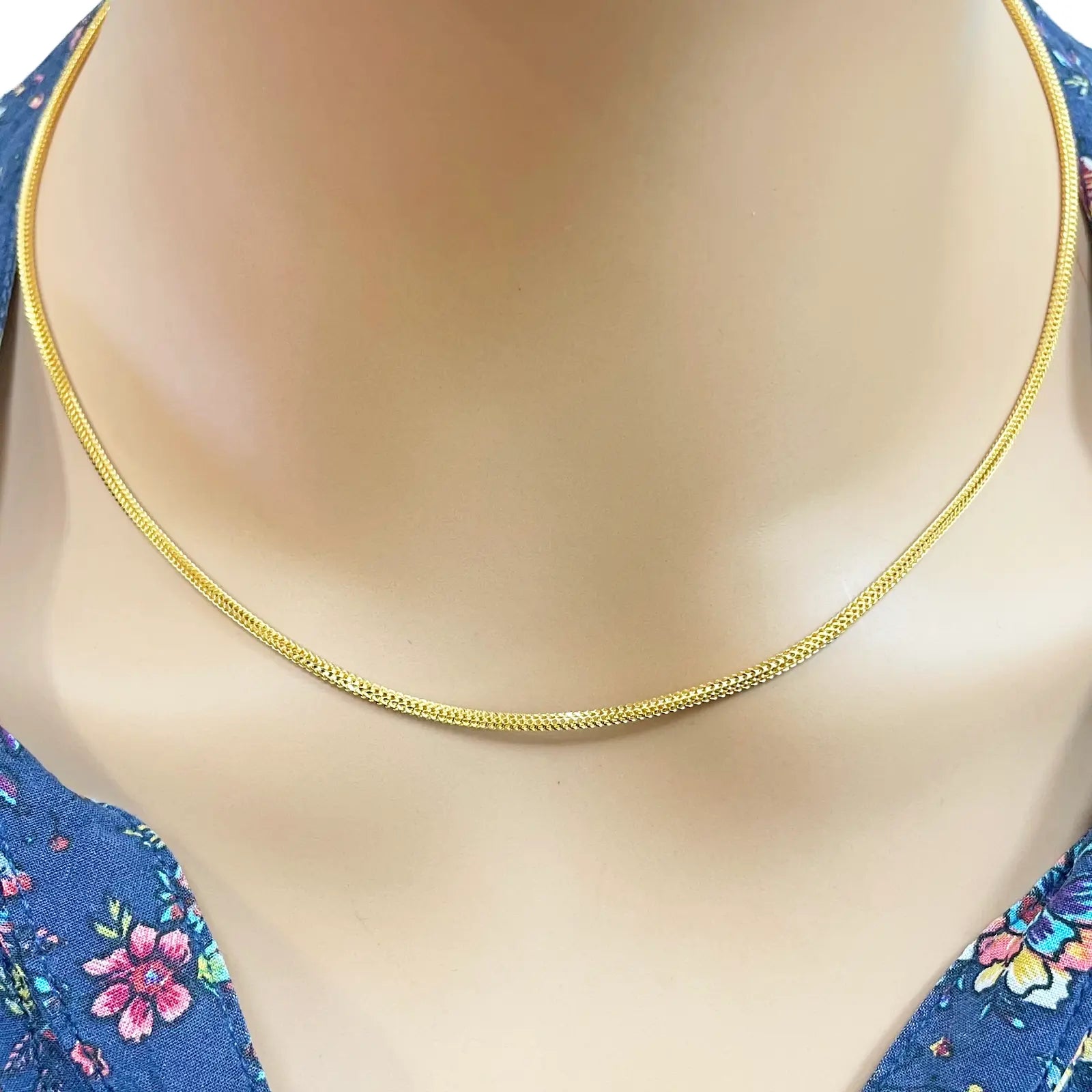 22ct Yellow Gold Foxtail Dragon Chain Necklace 18 Inches 2mm Width 