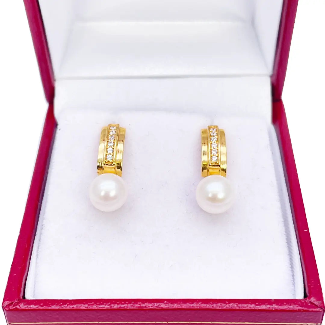 22ct Yellow Gold Freshwater Pearls Drop Stud Earrings 15.5mm Length 