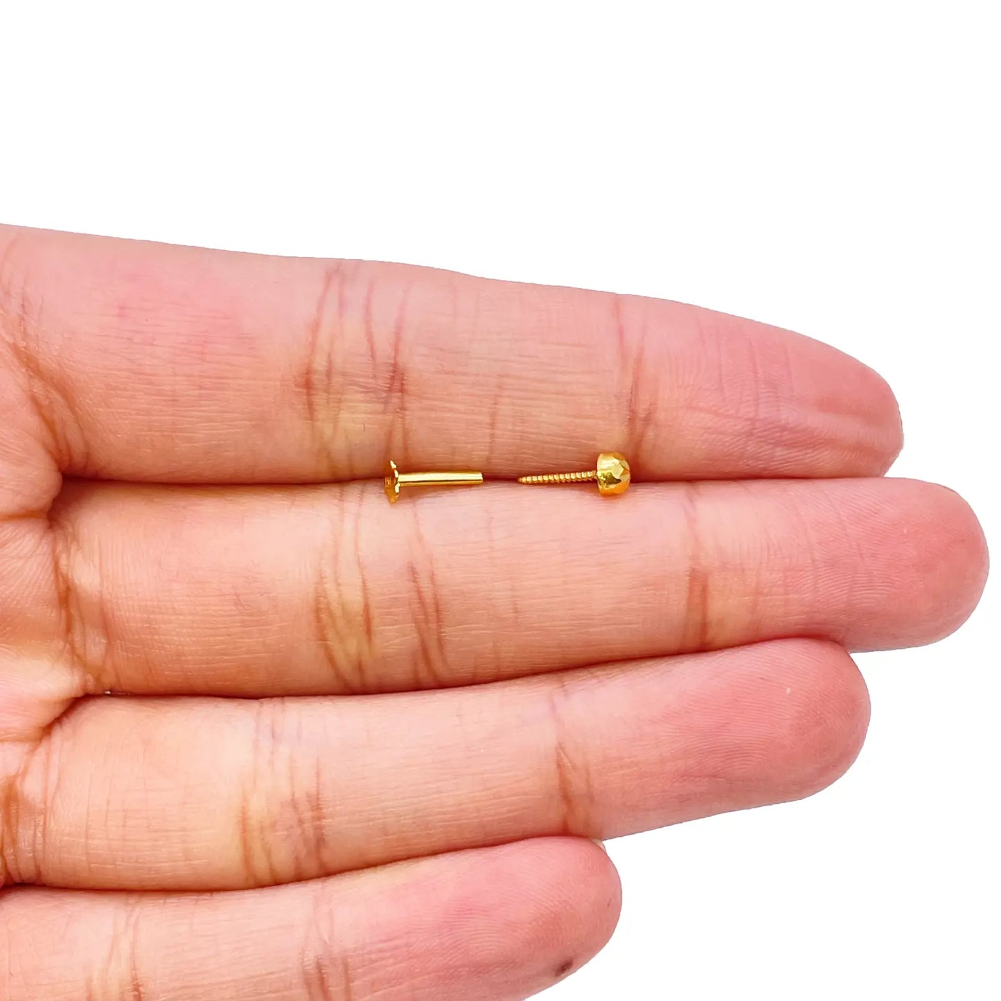 22ct Yellow Gold Gold Diamond Cut Flower Design Single Nose Stud/Pin 2.7mm Width 