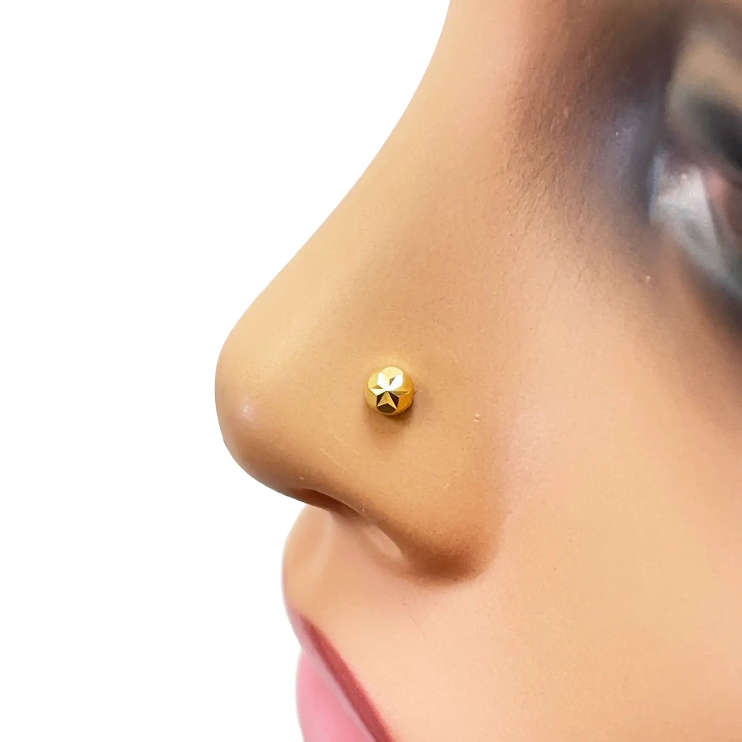 22ct Yellow Gold Gold Diamond Cut Flower Design Single Nose Stud/Pin 3.5mm Width 