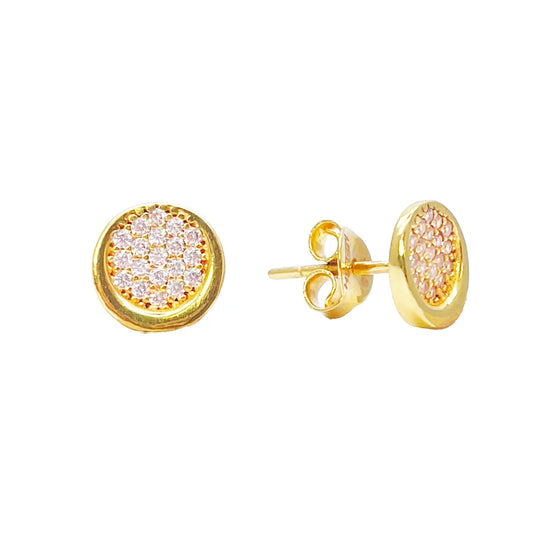22ct Yellow Gold High Polished Cubic Zirconia Round Button Stud Earrings 