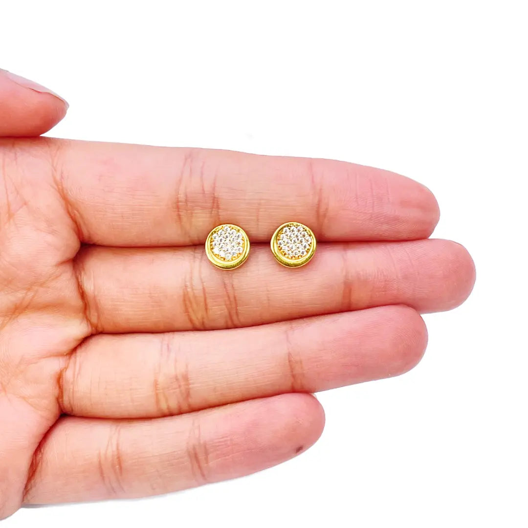 22ct Yellow Gold High Polished Cubic Zirconia Round Button Stud Earrings 