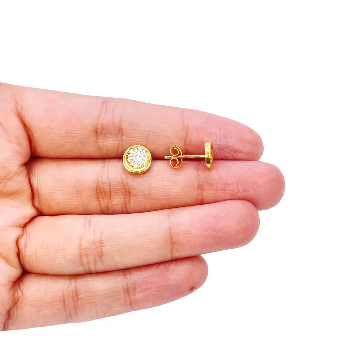 22ct Yellow Gold High Polished Cubic Zirconia Round Button Stud Earrings 
