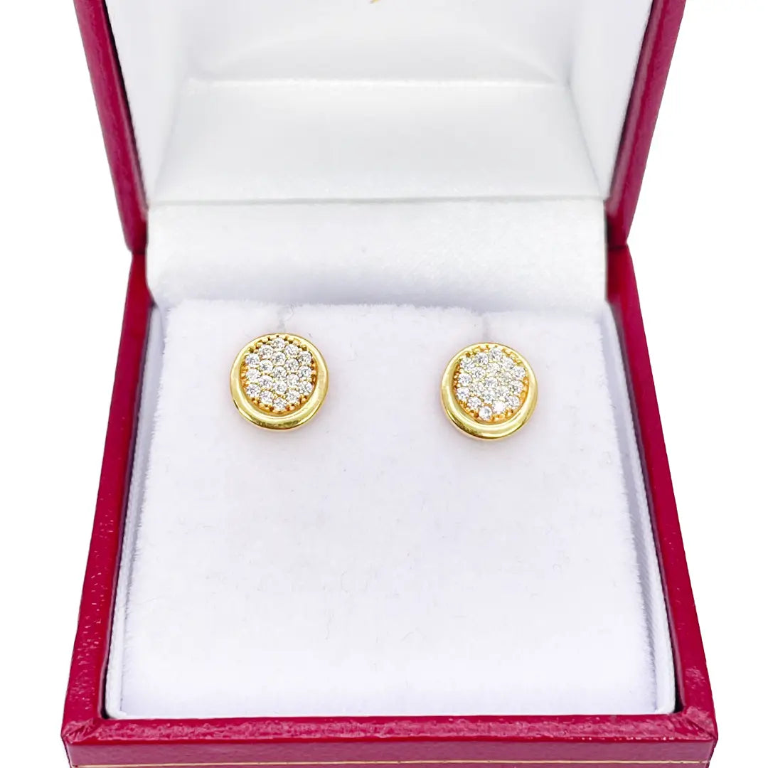 22ct Yellow Gold High Polished Cubic Zirconia Round Button Stud Earrings 