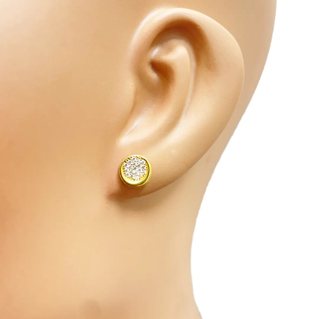 22ct Yellow Gold High Polished Cubic Zirconia Round Button Stud Earrings 