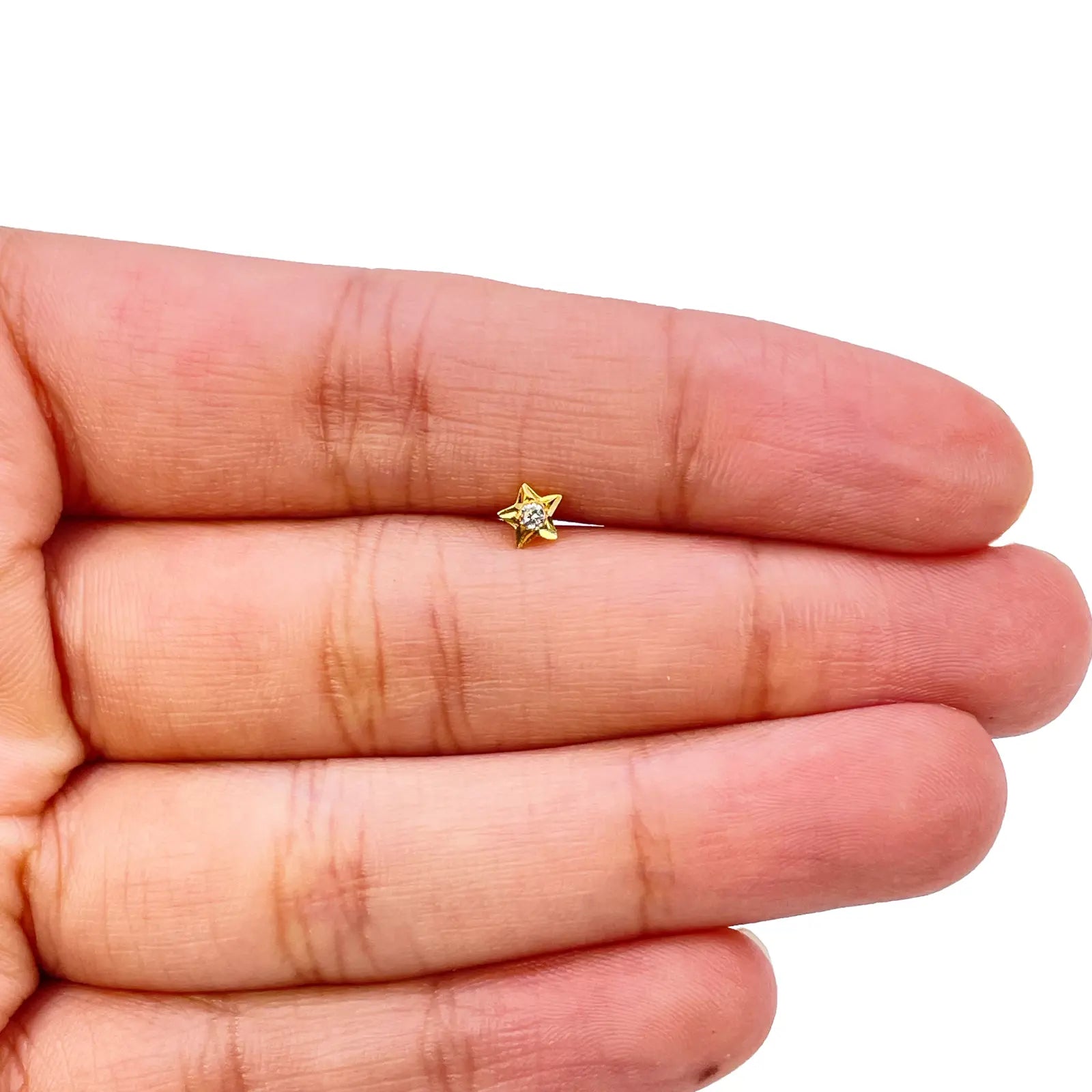 22ct Yellow Gold High Polished Cubic Zirconia Star Nose Stud/Pin 4mm Length 