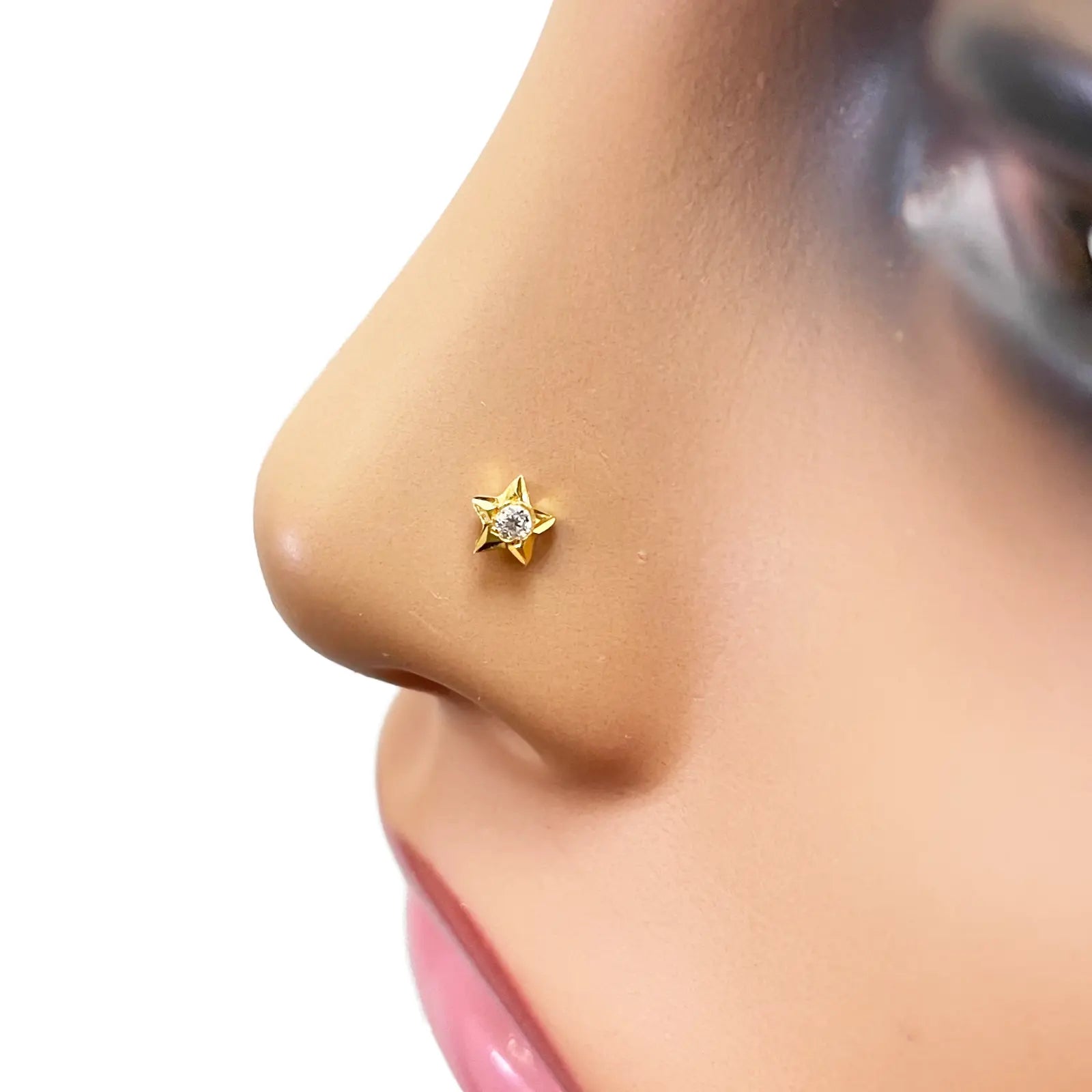 22ct Yellow Gold High Polished Cubic Zirconia Star Nose Stud/Pin 4mm Length 