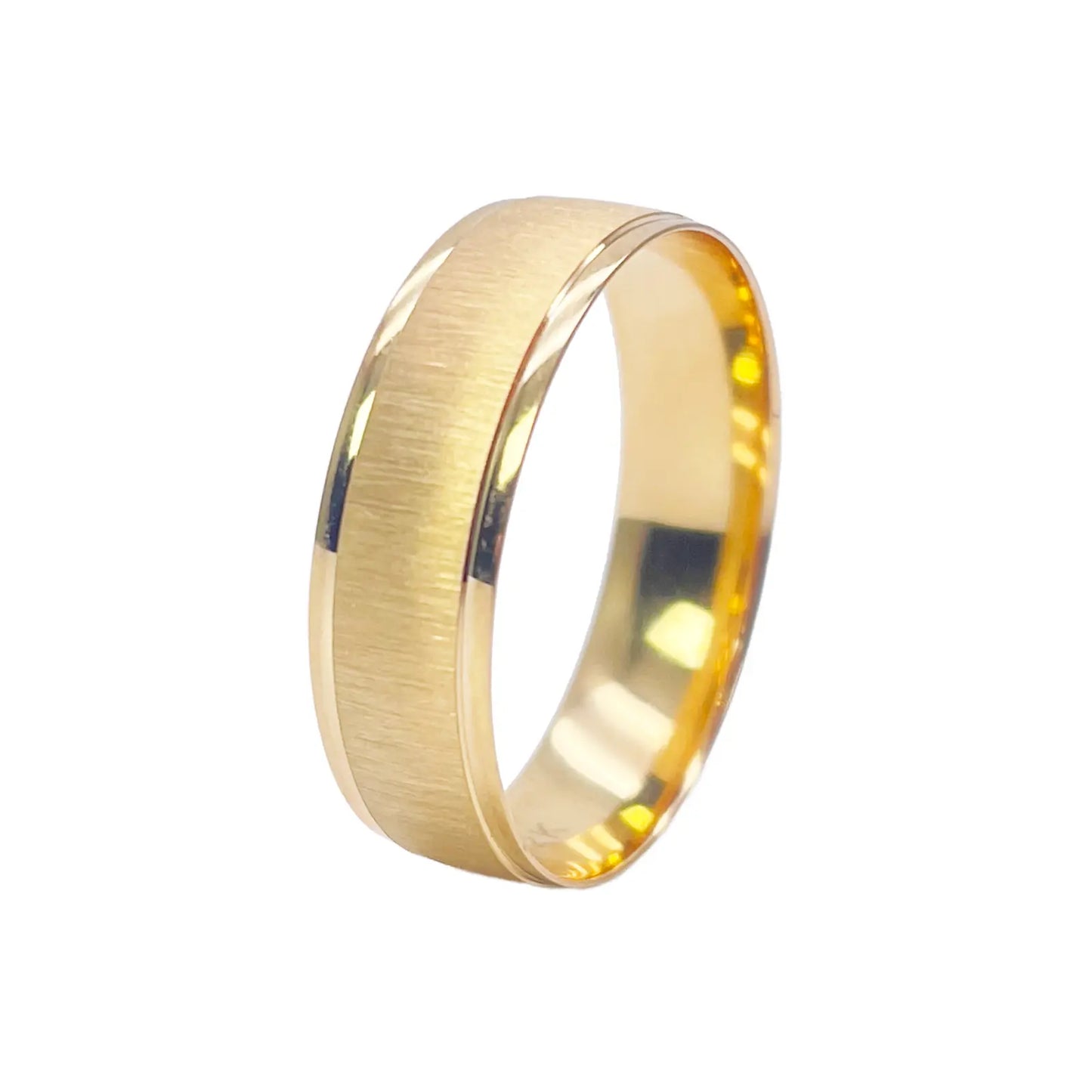 22ct Yellow Gold High Polished Edge & Matte Middle Men's Wedding Band 6mm 