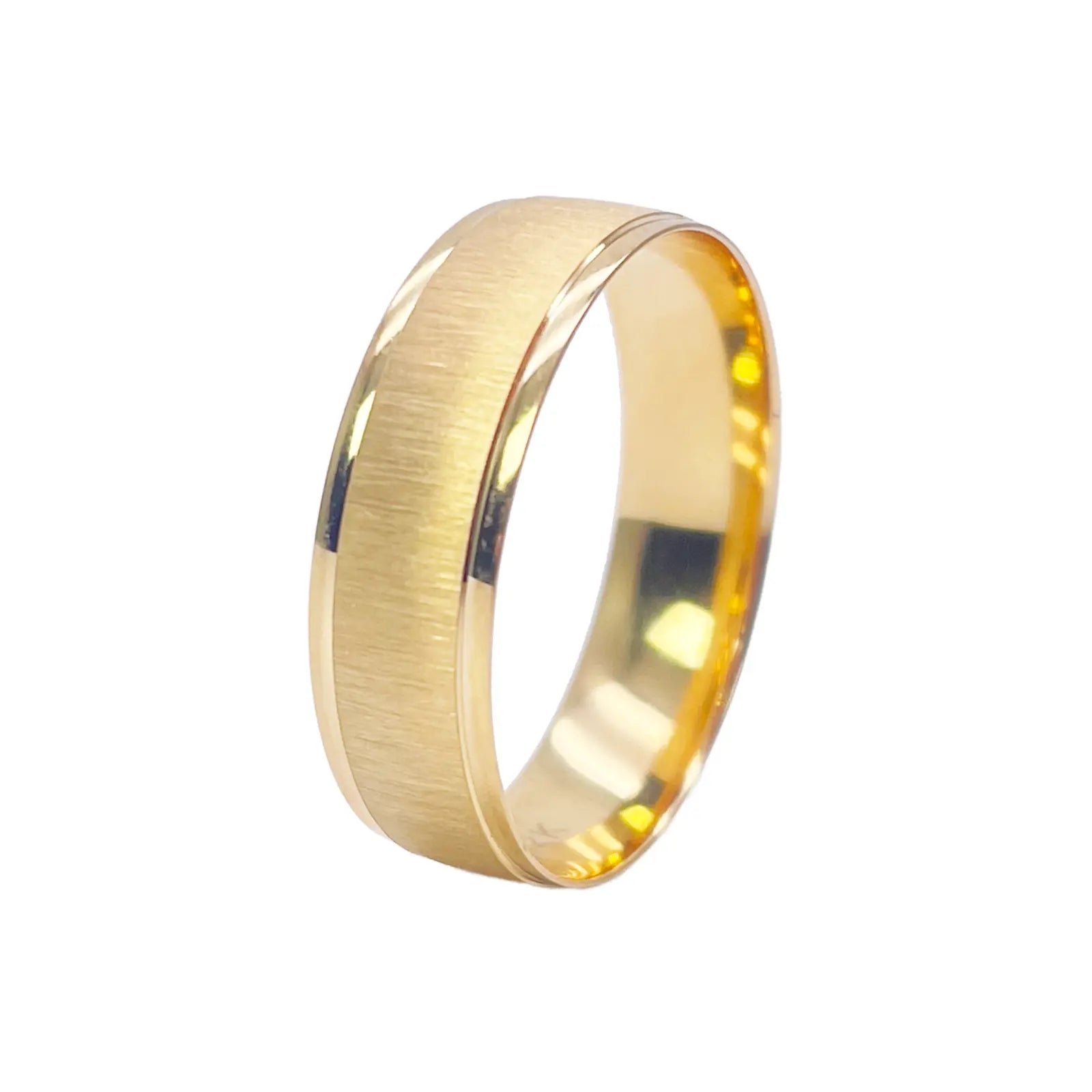 22ct Yellow Gold High Polished Edge & Matte Middle Men's Wedding Band 6mm 