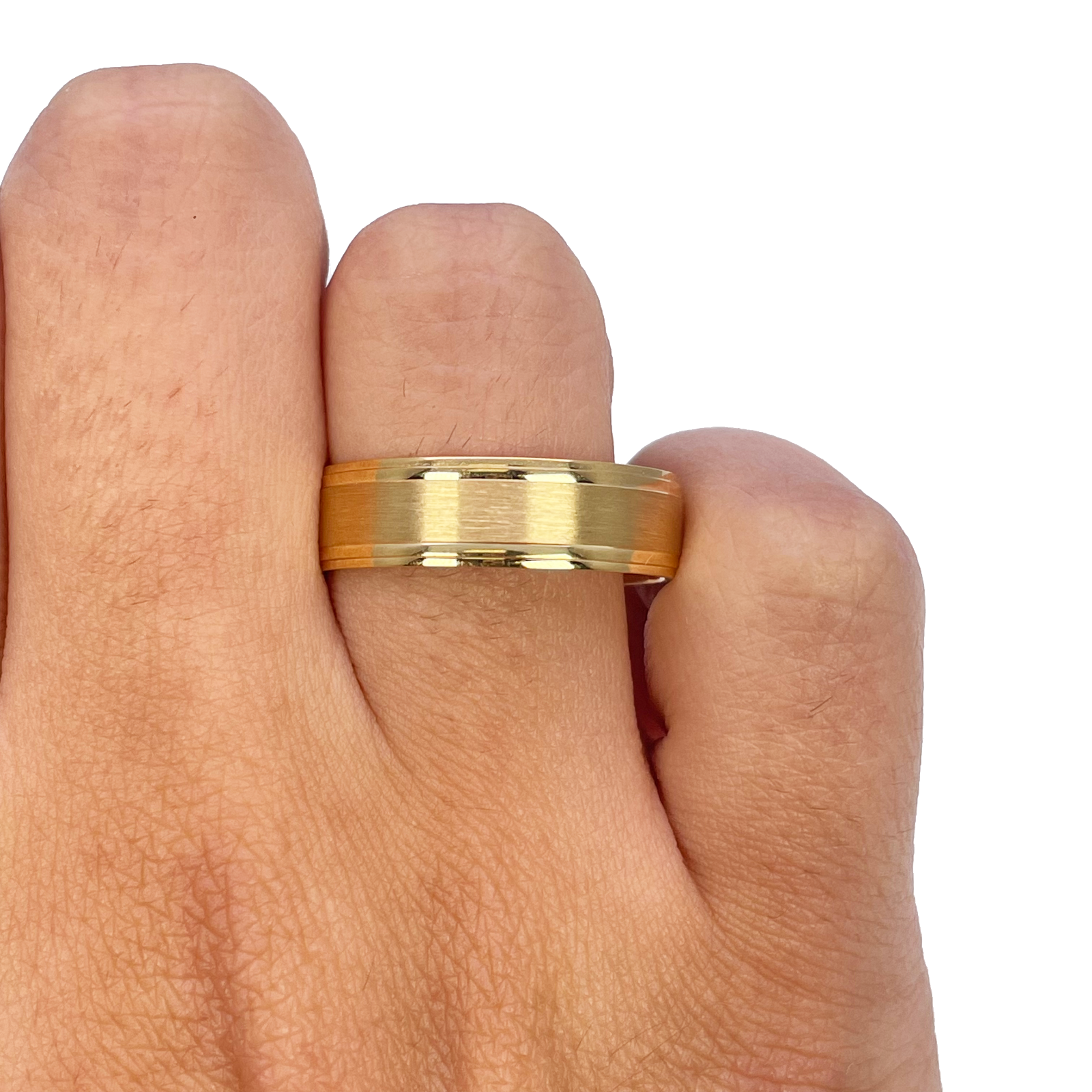 22ct Yellow Gold High Polished Edge & Matte Middle Men's Wedding Band 6mm 