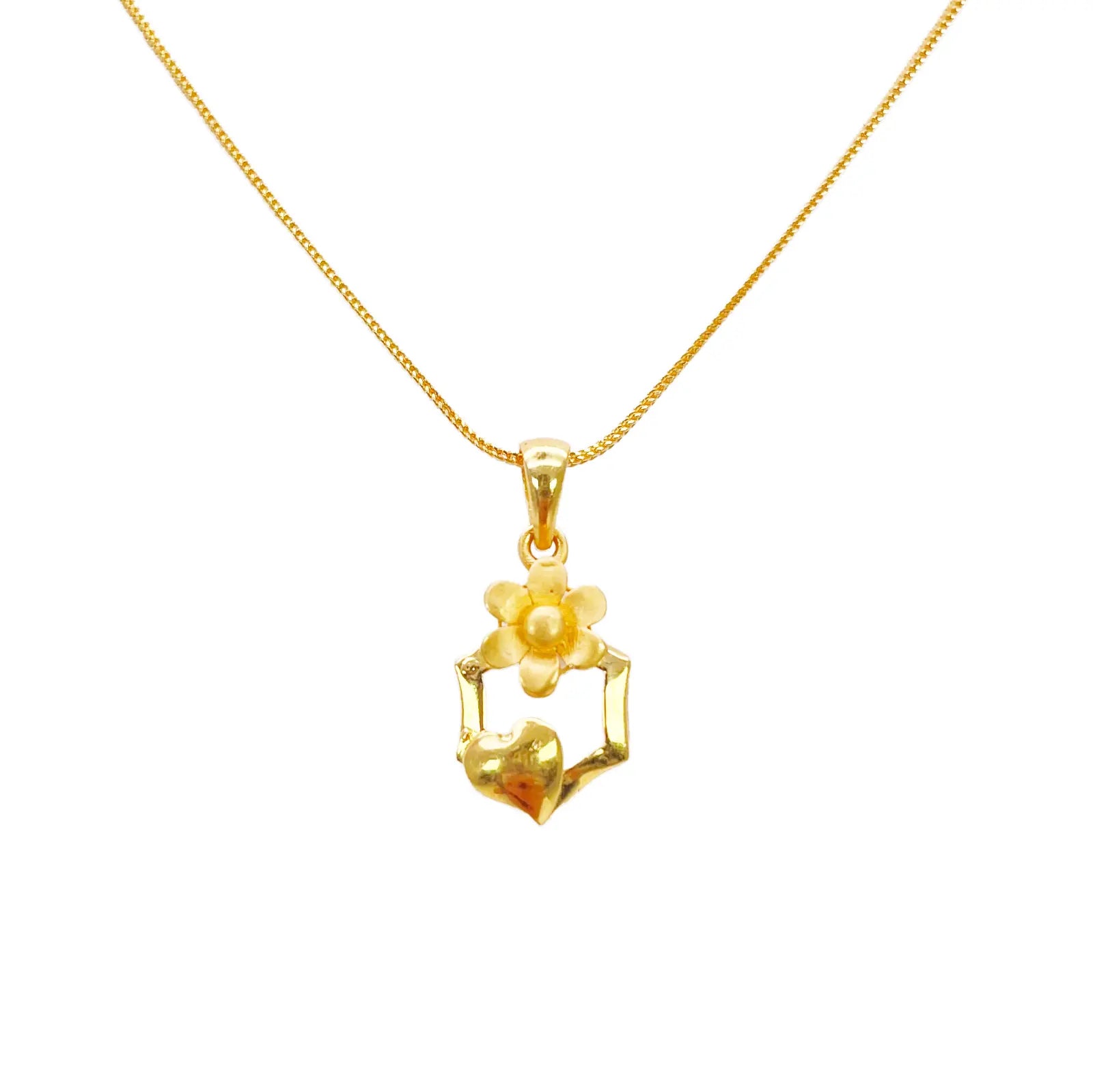 22ct Yellow Gold High Polished Floral Heart Cut Out Pendant Earring Set  Jewelry Set