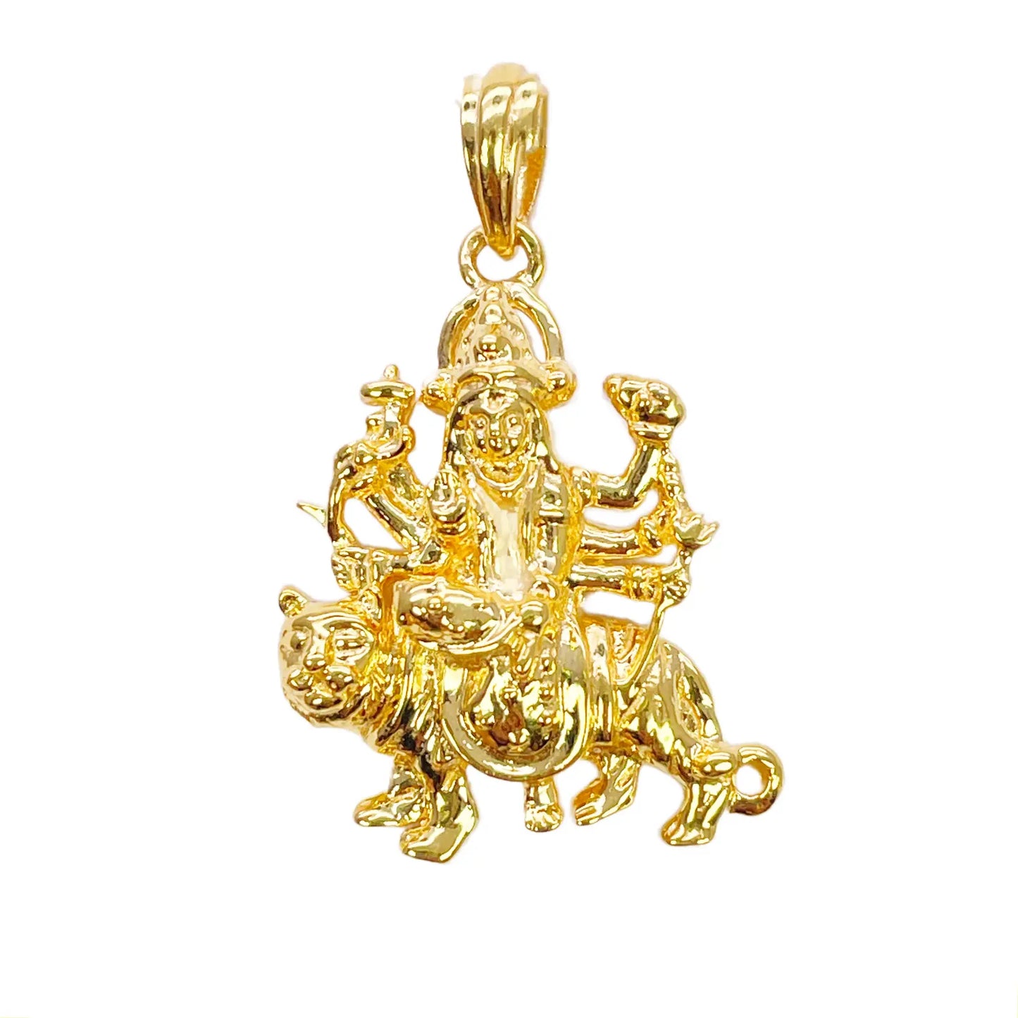 22ct Yellow Gold High Polished Goddess Durga Pendant 30mm Length 