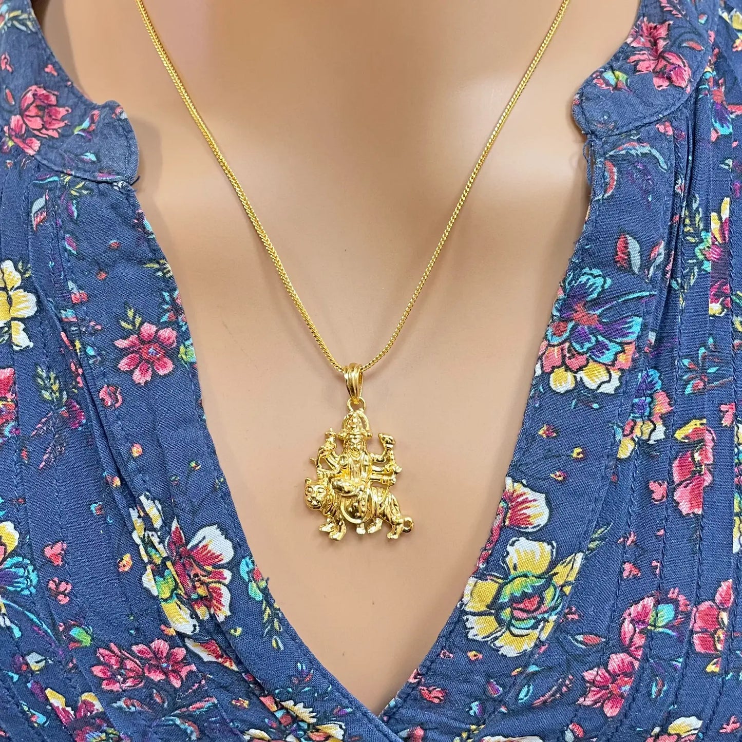 22ct Yellow Gold High Polished Goddess Durga Pendant 30mm Length 