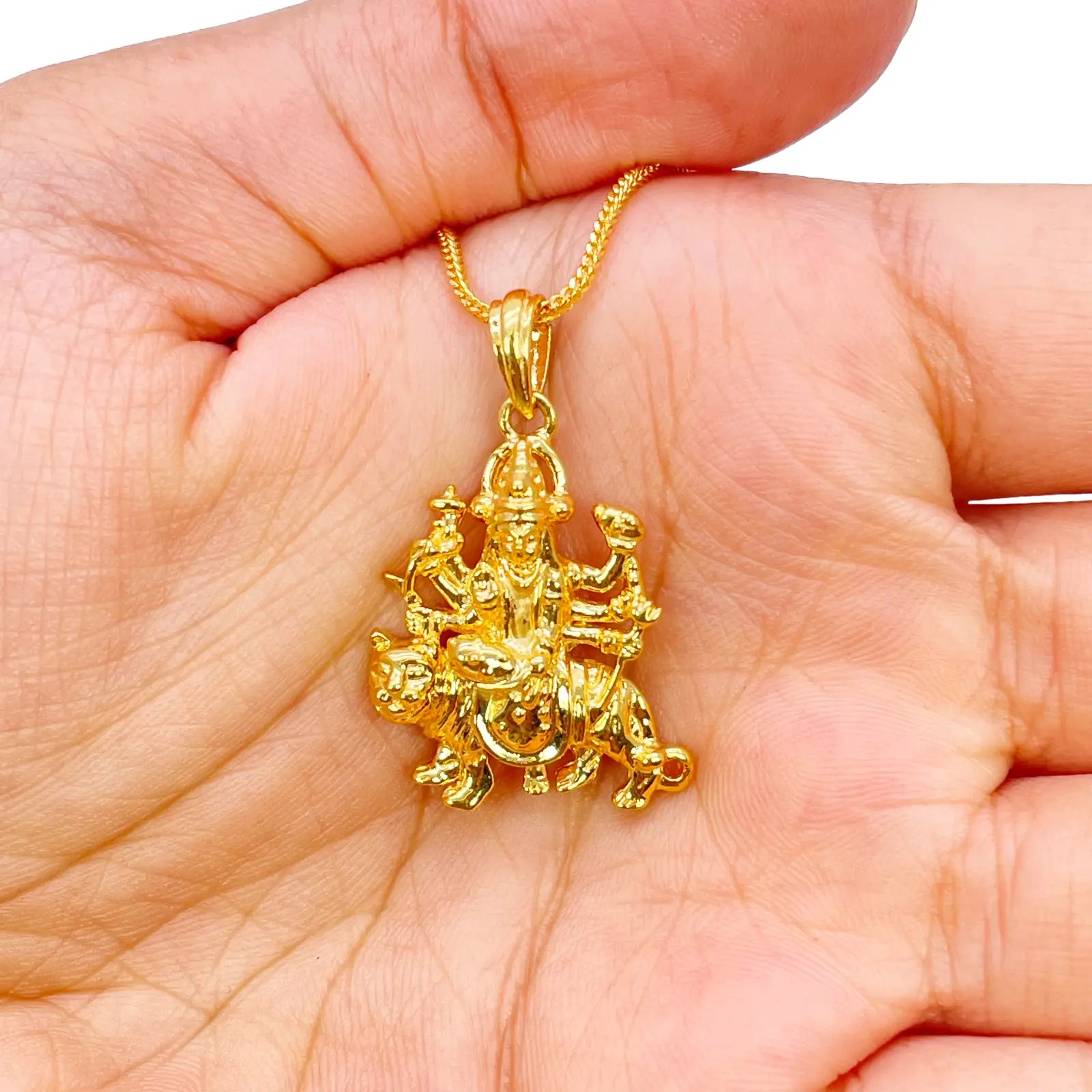 22ct Yellow Gold High Polished Goddess Durga Pendant 30mm Length 