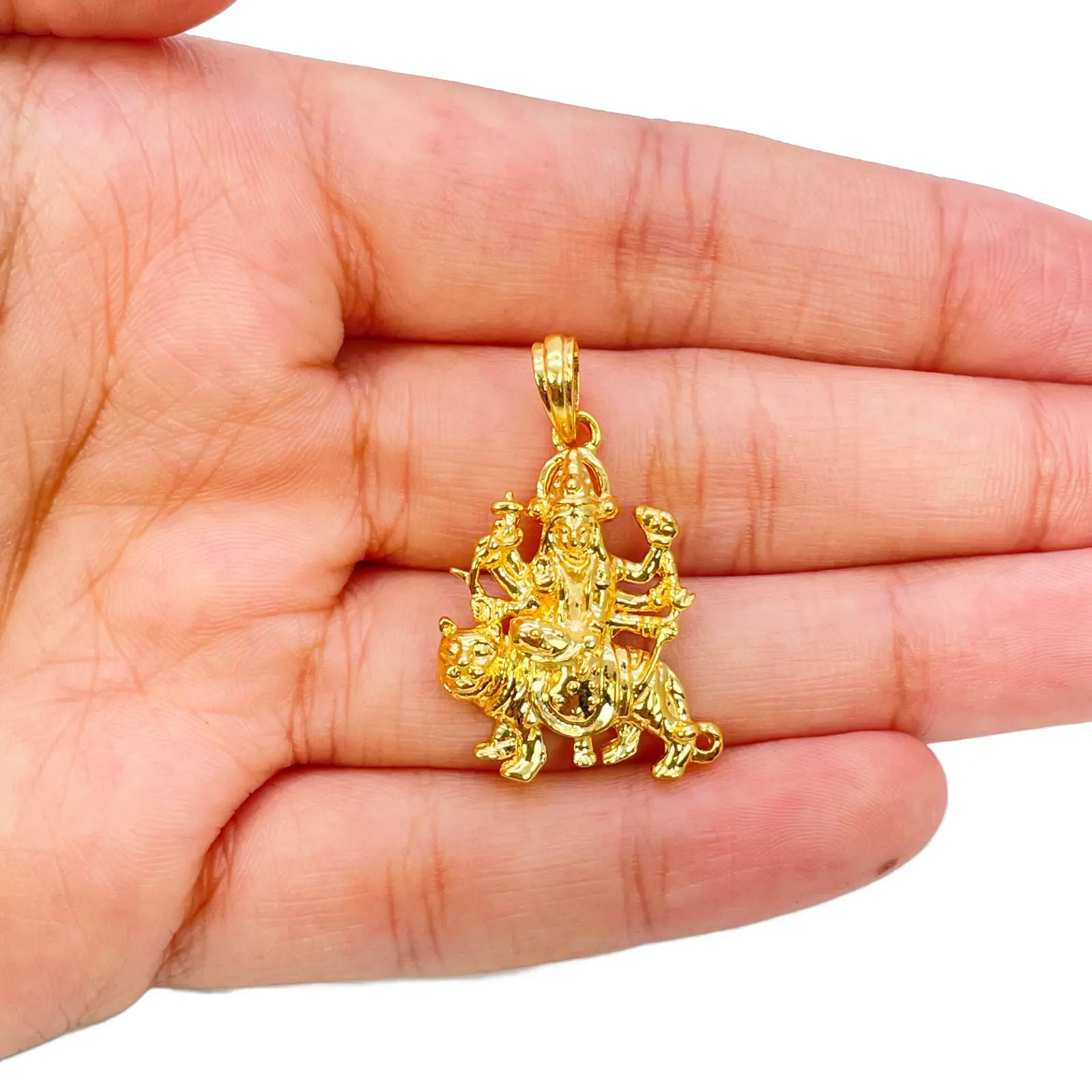 22ct Yellow Gold High Polished Goddess Durga Pendant 30mm Length 