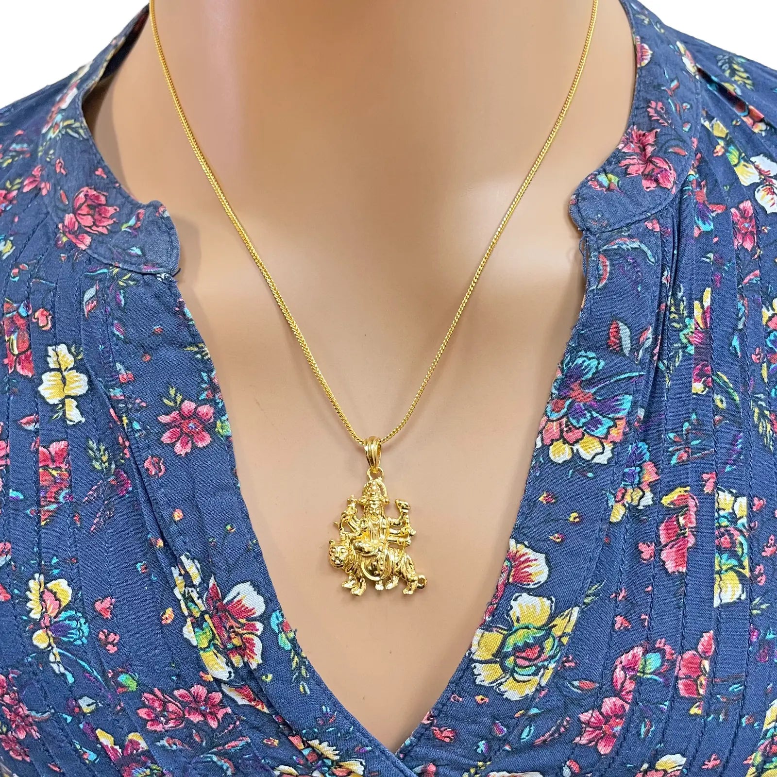 22ct Yellow Gold High Polished Goddess Durga Pendant 30mm Length 