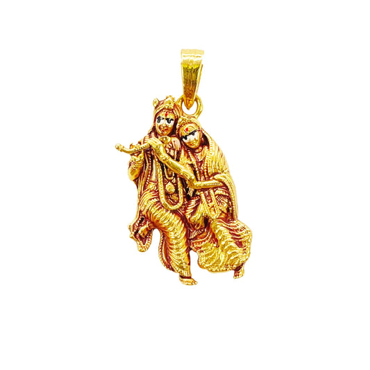 22ct Yellow Gold High Polished Radha & Krishna Pendant 22mm Length 