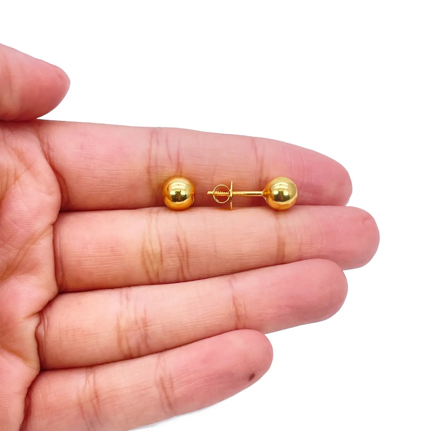 22ct Yellow Gold High Polished Round Plain Ball Stud Earrings 7mm 