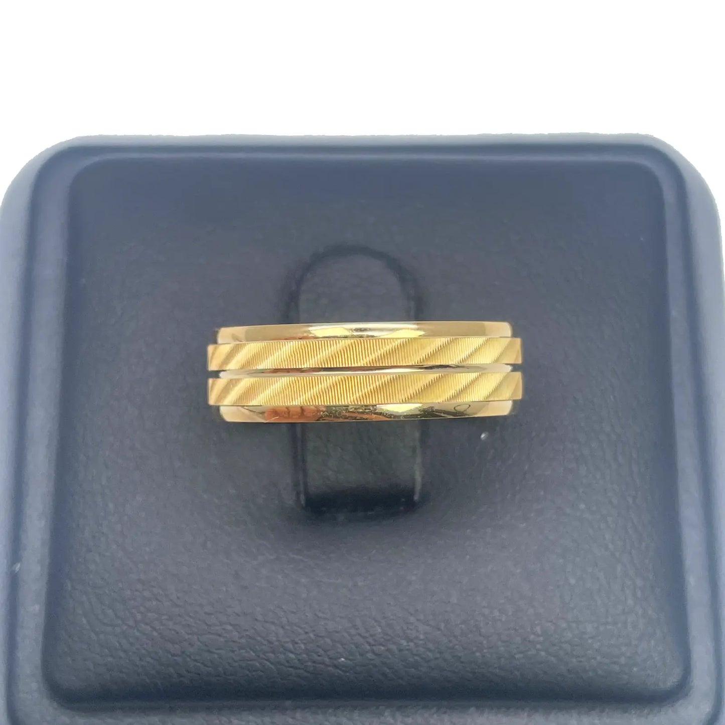 22ct Yellow Gold High Polished & Triple Row Textured Men's Wedding Band 6mm 