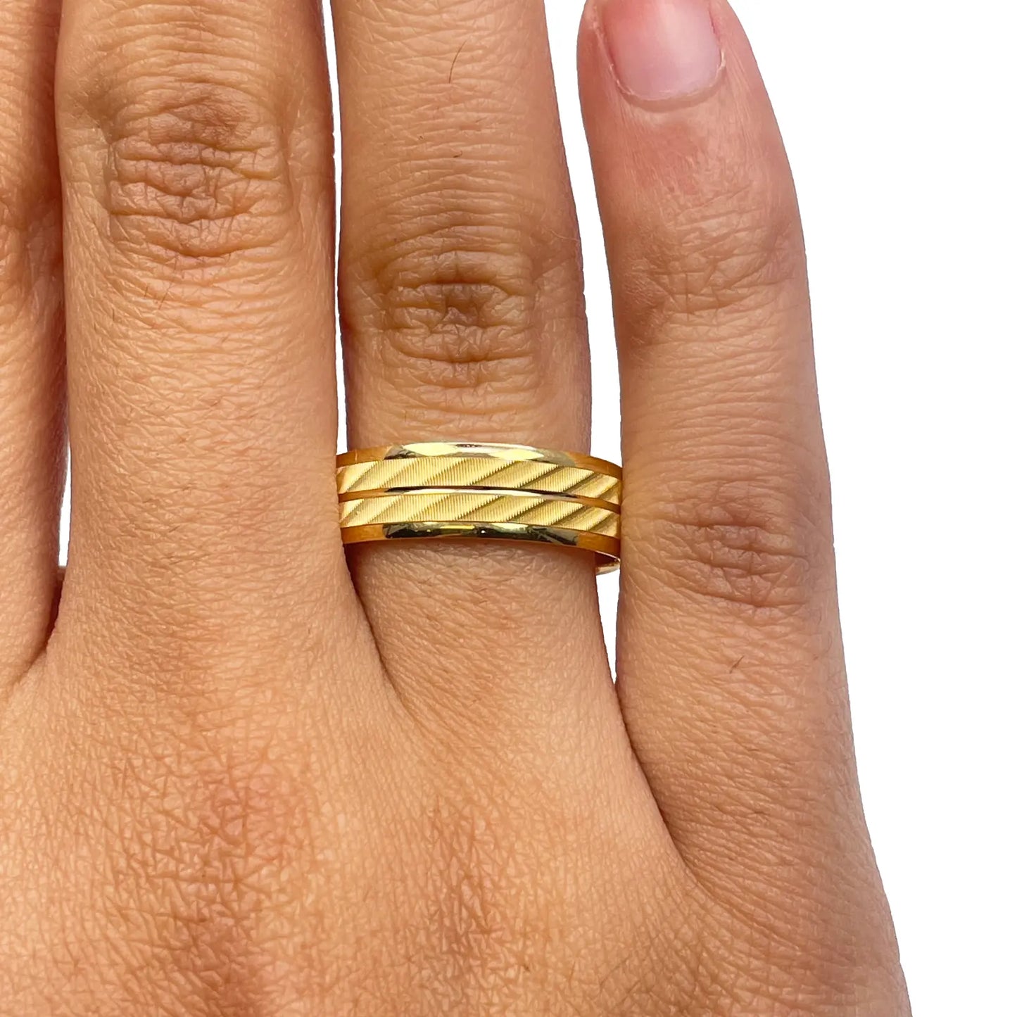 22ct Yellow Gold High Polished & Triple Row Textured Men's Wedding Band 6mm 