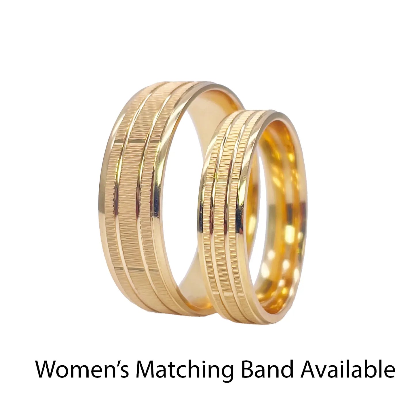 22ct Yellow Gold High Polished & Triple Row Textured Men's Wedding Band 6mm 